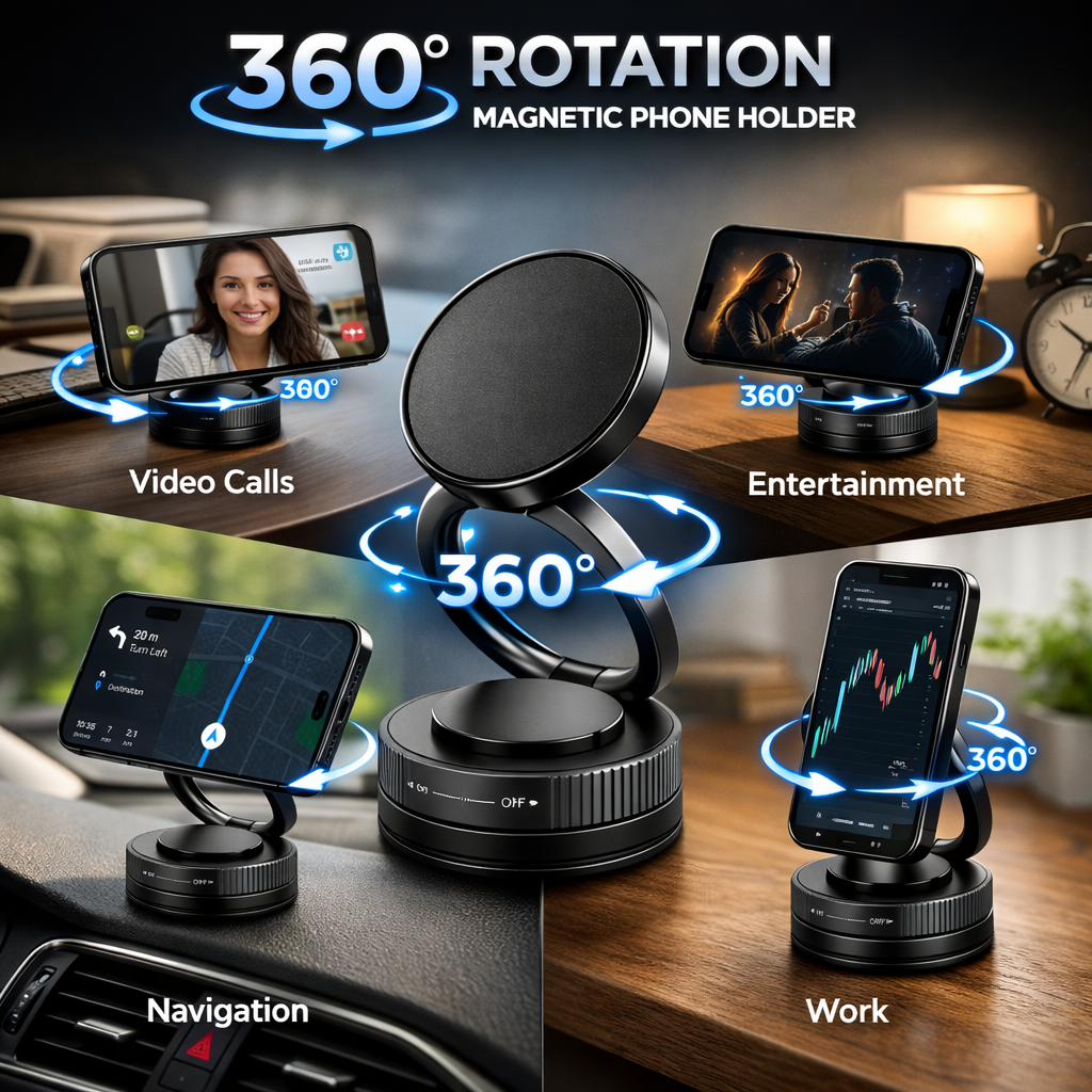 Premium 360° Rotating Magnetic Phone Holder – Foldable Adjustable Desk & Car Mount