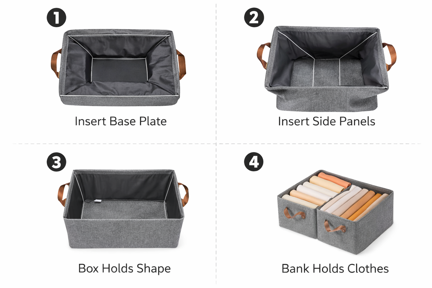 Foldable Fabric Storage Organizer Box with Leather Handles (Set of 3)
