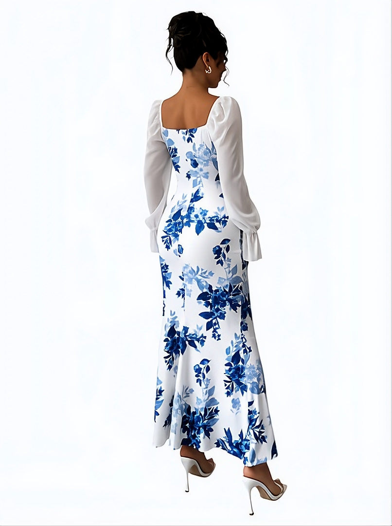 Azure Bloom Elegant Maxi Dress