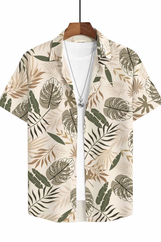 Men’s Tropical Leaf Print Short-Sleeve Shirt