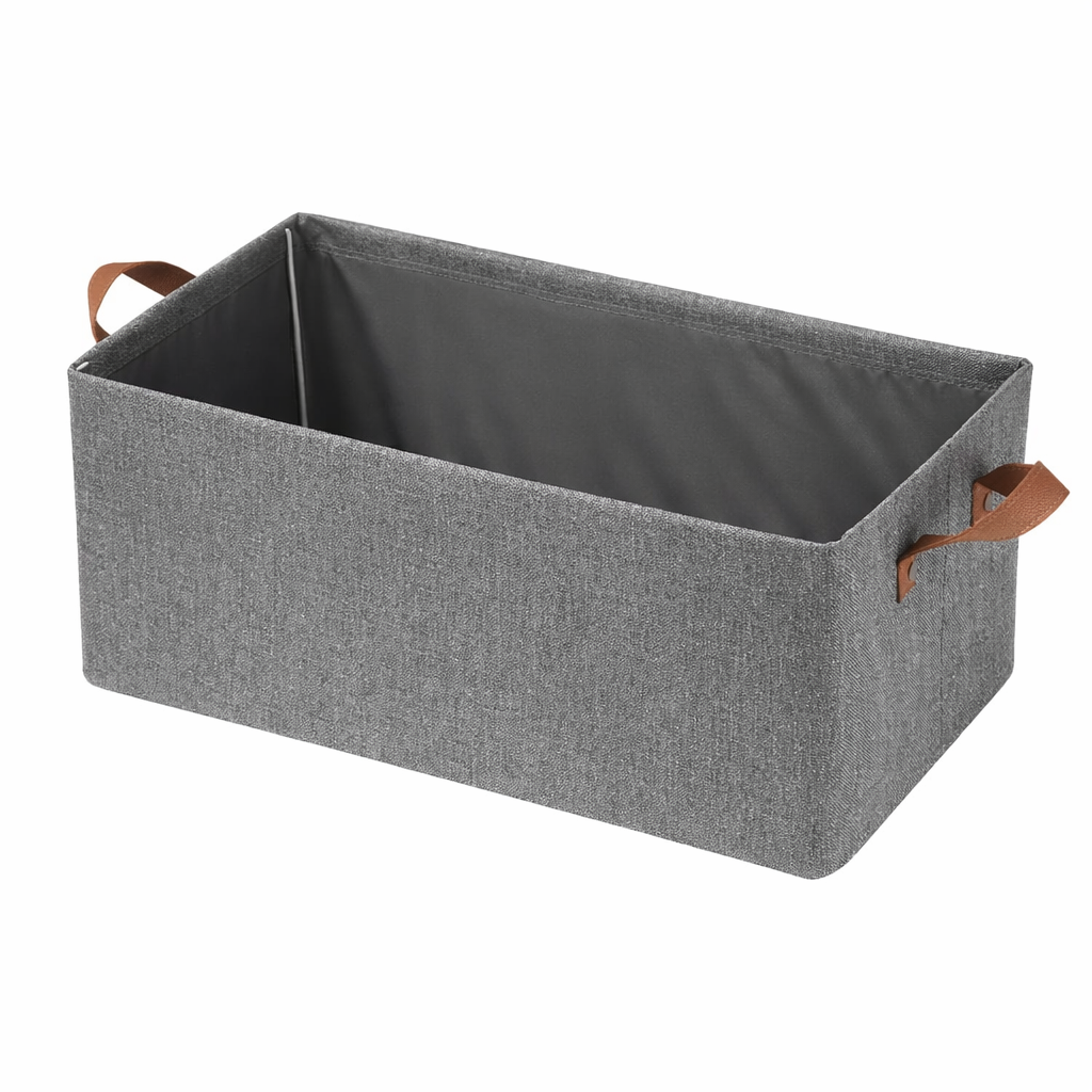 Foldable Fabric Storage Organizer Box with Leather Handles (Set of 3)