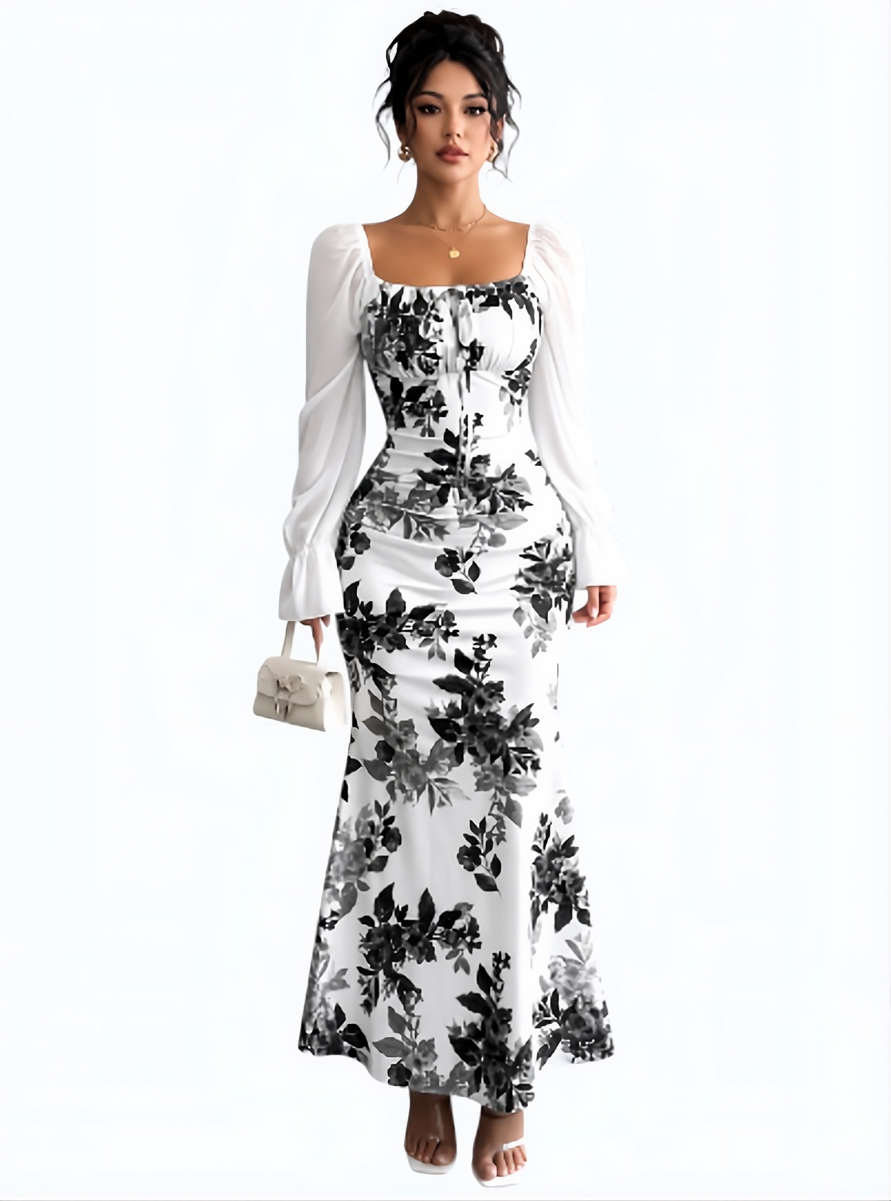 Azure Bloom Elegant Maxi Dress