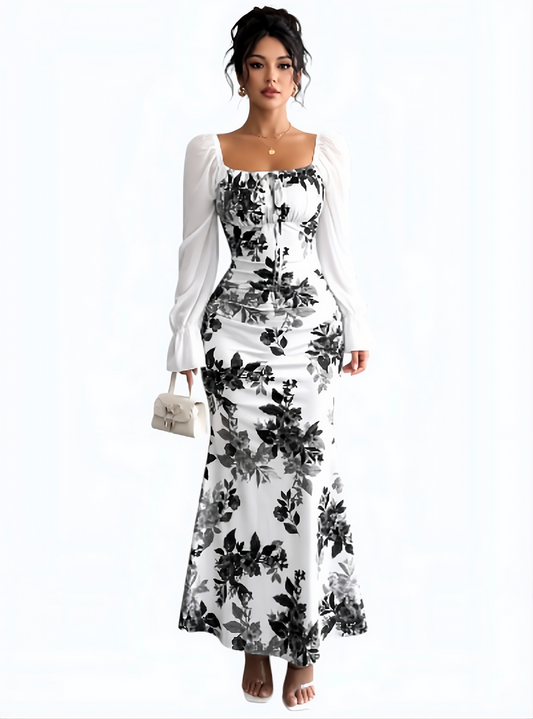 Azure Bloom Elegant Maxi Dress