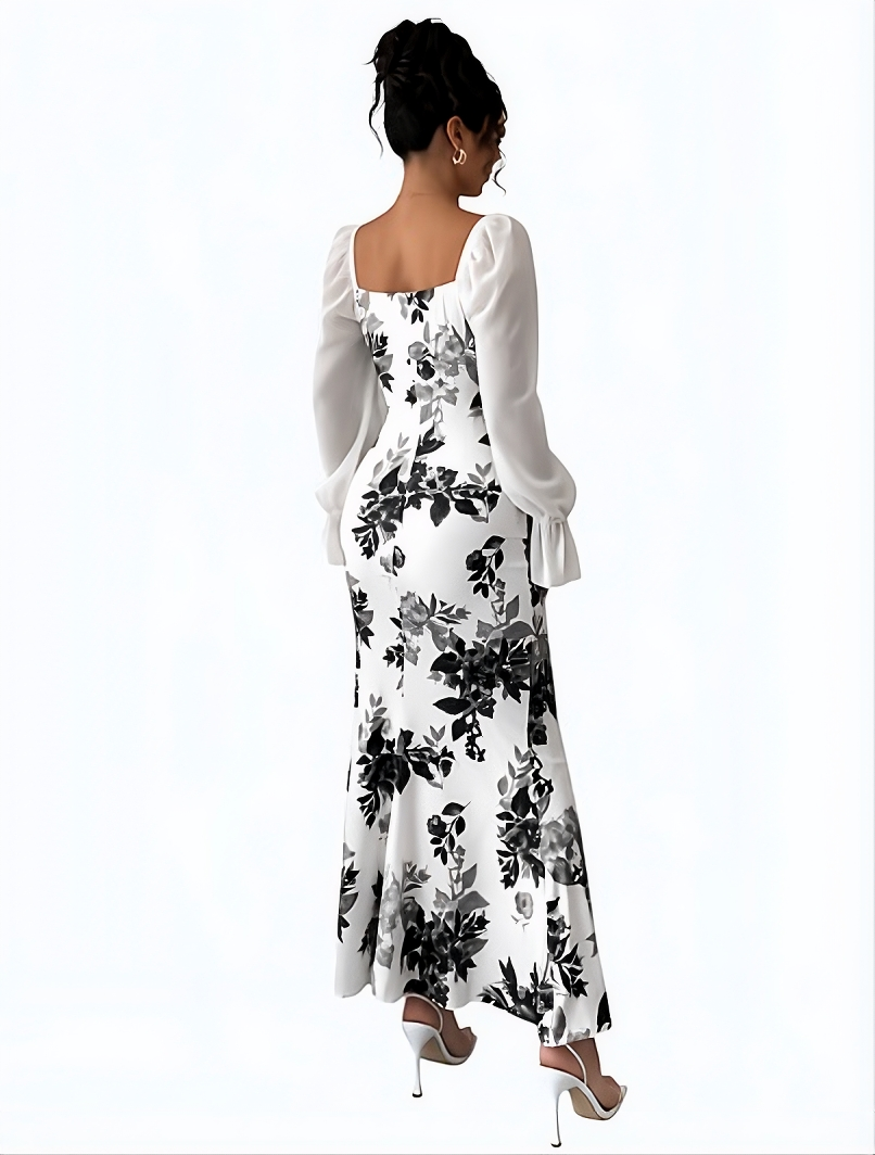 Azure Bloom Elegant Maxi Dress