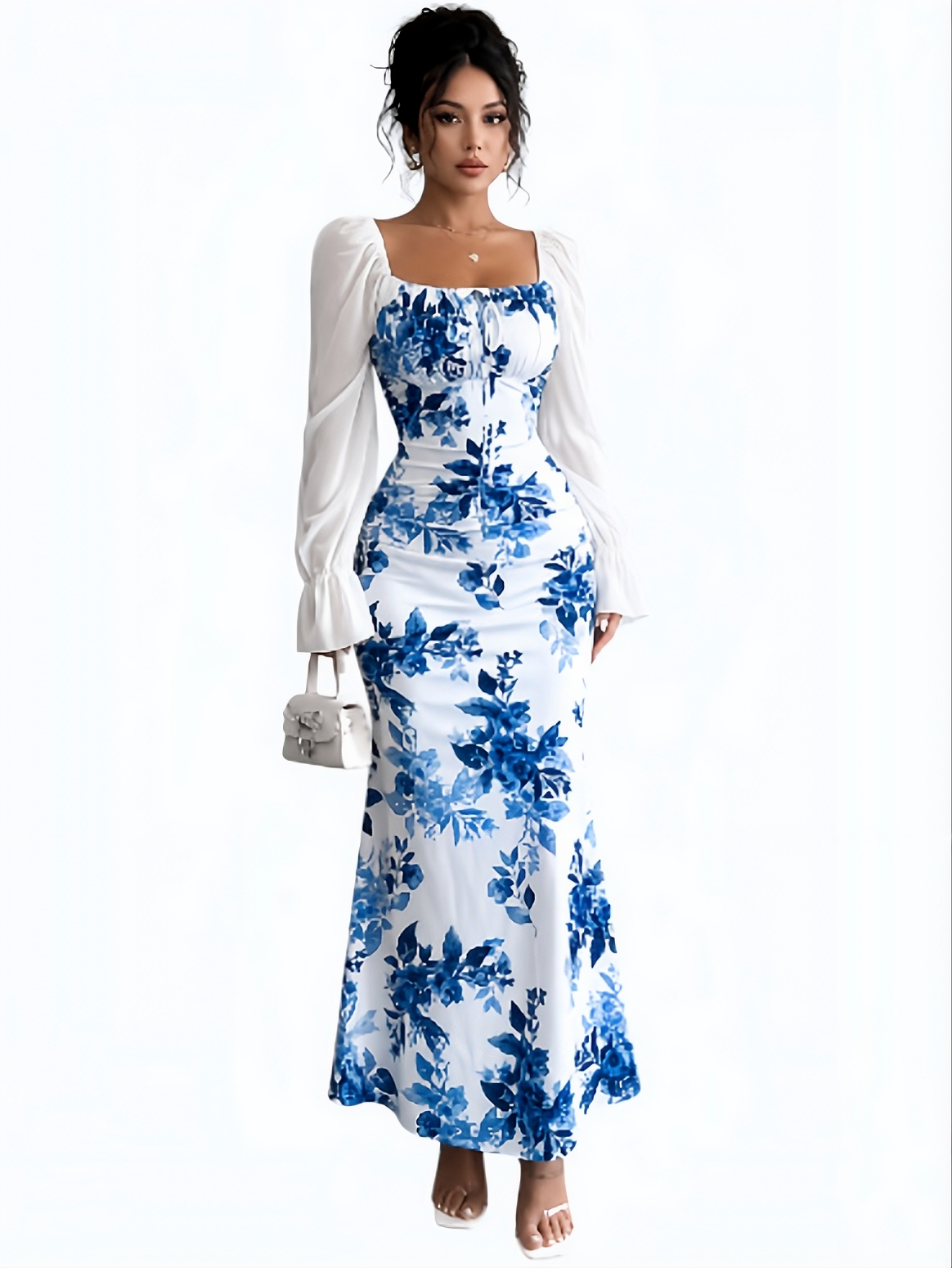 Azure Bloom Elegant Maxi Dress